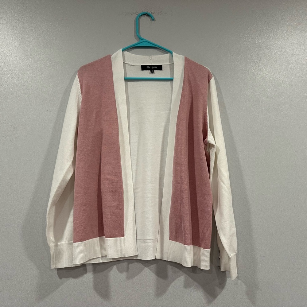 Chloe + Jasmine Pink White Cardigan Large L